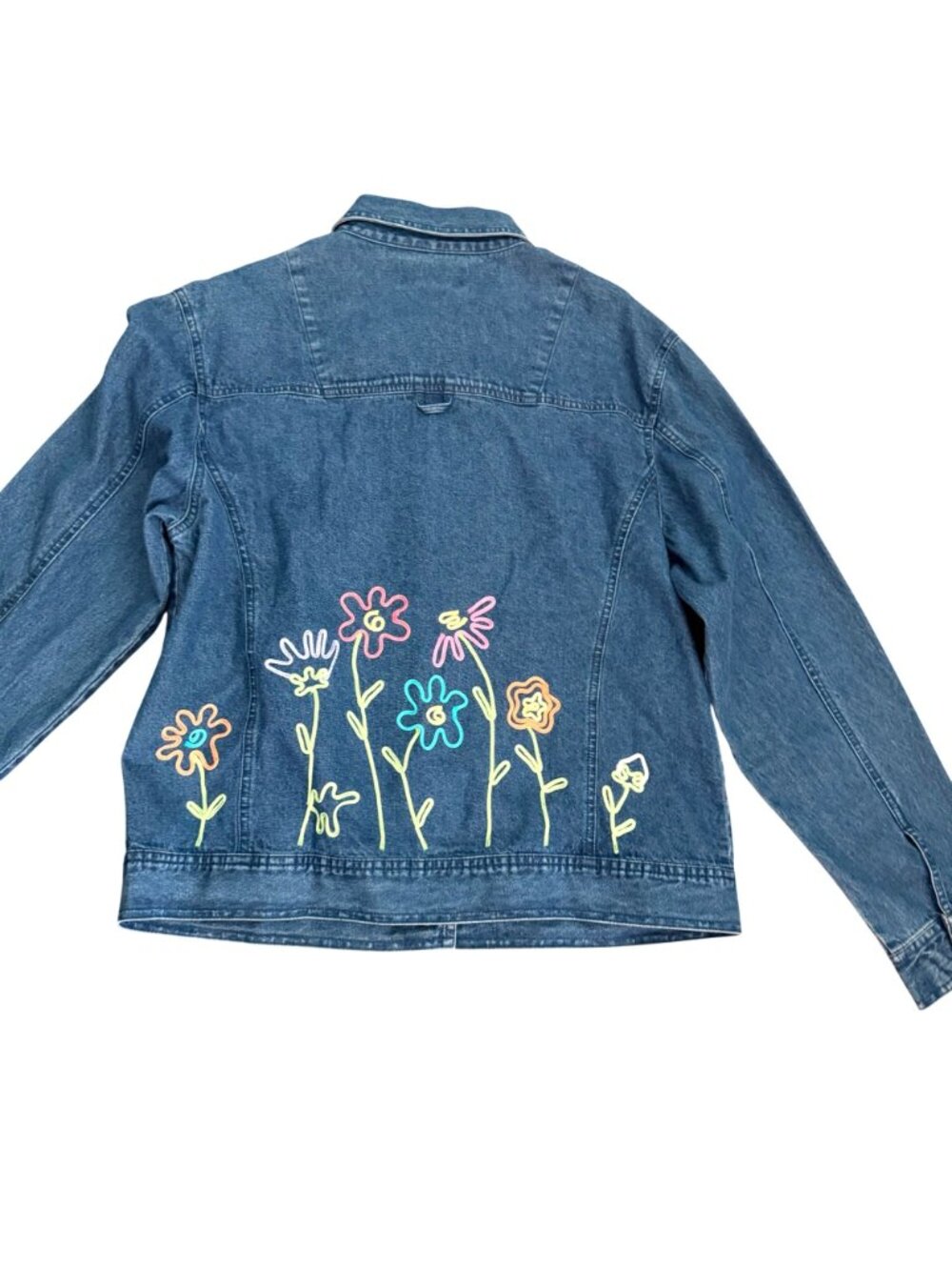 Mandal Bay Floral Denim Jacket L Womens VTG Embroidery Button Front Blue Cotton - Picture 7 of 8
